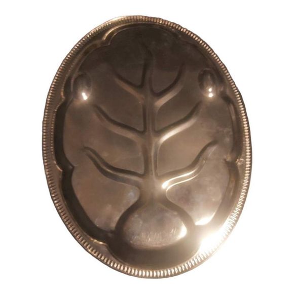 Silver Plated oval with Floral Etched with feet dimples turkey tray - Picture 5 of 6